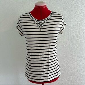 Limoncello Striped Short Sleeve Top with Rhinestones Size Small